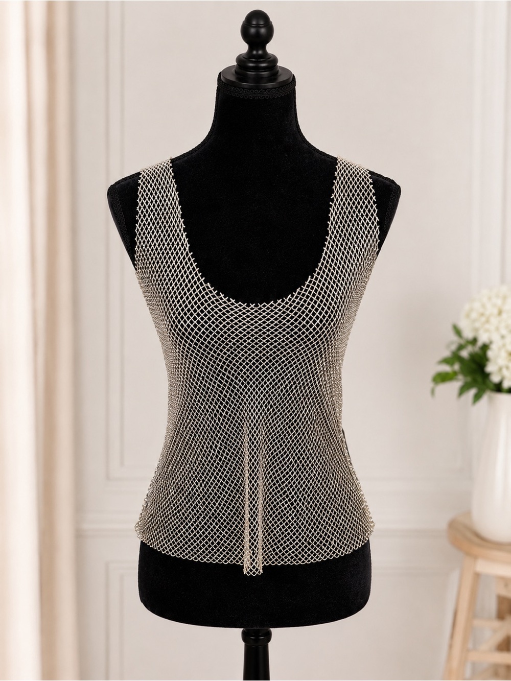 NWT Faded Rose Large Iridescent Sequin Mesh Tank Top Festival Glam